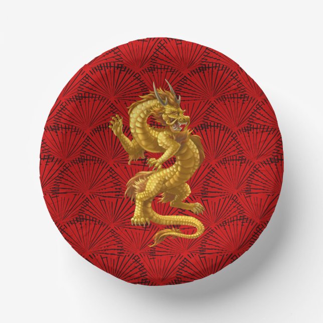 Chinese Lucky Gold Dragon Paper Bowls Plate (Front)