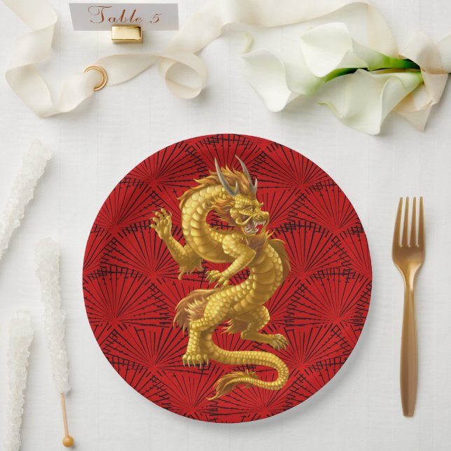 Chinese Lucky Gold Dragon Paper Plates (Wedding)