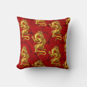 Chinese Lucky Gold Dragon Throw Pillow