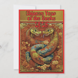 Chinese Lunar New Year 2025 Double Snake Design Holiday Card
