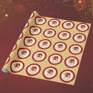 Chinese Lunar New Year 2026 Horse Red and Gold Wrapping Paper