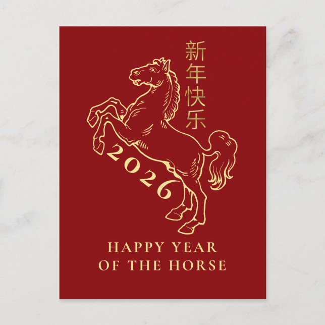 Chinese Lunar New Year 2026, Year Of The horse Holiday Postcard (Front)