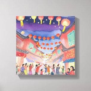 Chinese Lunar New Year   Celebration Watercolor Canvas Print