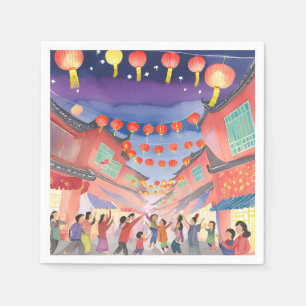 Chinese Lunar New Year Celebration Watercolor Napkin