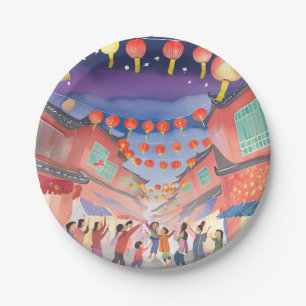 Chinese Lunar New Year Celebration Watercolor Paper Plate