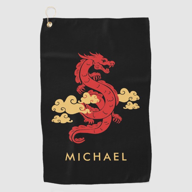 Chinese Lunar New Year Dragon 2024 Personalised Golf Towel (Front)
