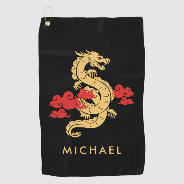 Chinese Lunar New Year Dragon 2024 Personalised Golf Towel (Front)