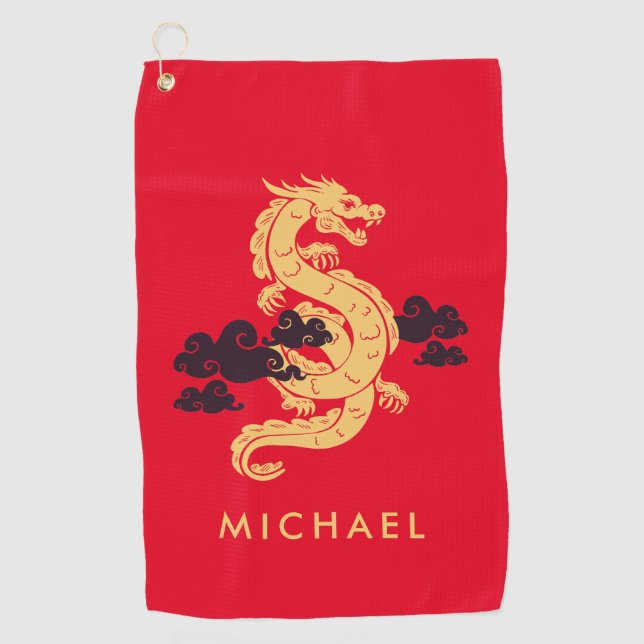 Chinese Lunar New Year Dragon 2024 Personalised Golf Towel (Front)
