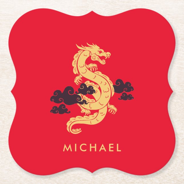 Chinese Lunar New Year Dragon 2024 Personalised Paper Coaster (Front)