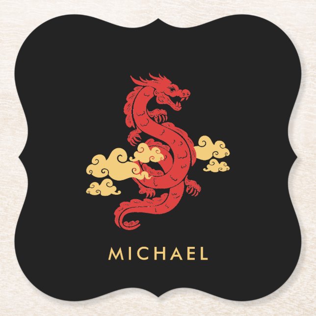 Chinese Lunar New Year Dragon 2024 Personalised Paper Coaster (Front)