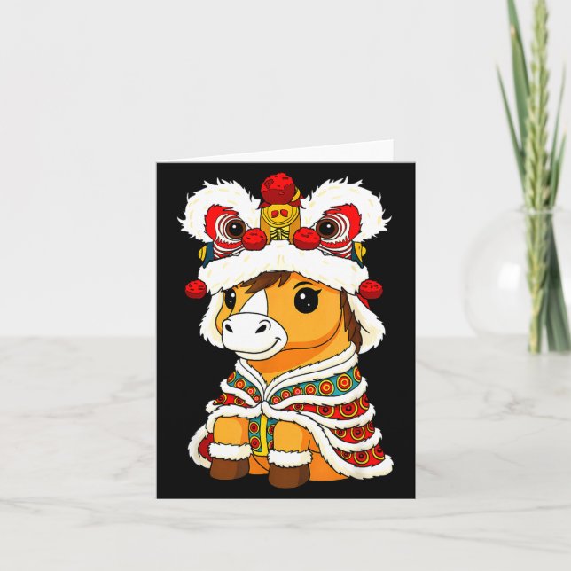 Chinese Lunar New Year Lion Dance Cute Horse China Card (Front)