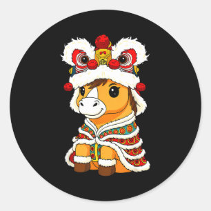 Chinese Lunar New Year Lion Dance Cute Horse China Classic Round Sticker
