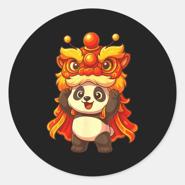 Chinese Lunar New Year Lion Dance Cute Panda China Classic Round Sticker (Front)