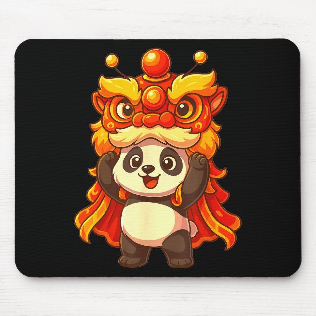 Chinese Lunar New Year Lion Dance Cute Panda China Mouse Mat (Front)
