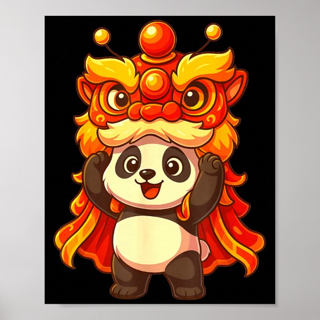 Chinese Lunar New Year Lion Dance Cute Panda China Poster (Front)