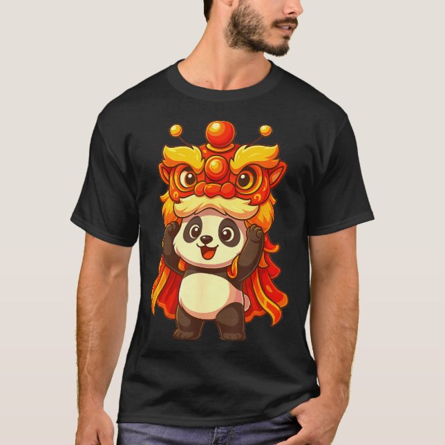 Chinese Lunar New Year Lion Dance Cute Panda China T-Shirt (Front)