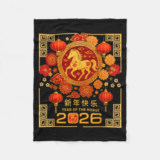Chinese Lunar New Year Of Horse 2026 Astrology Zod Fleece Blanket (Front)