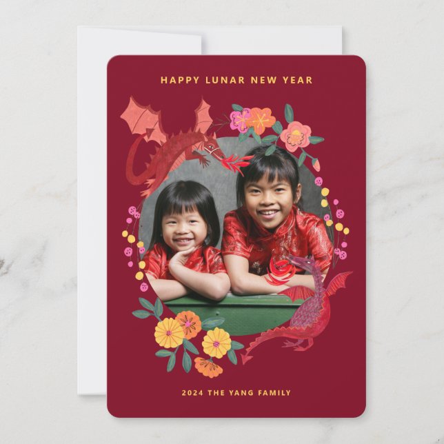 Chinese Lunar new year of the dragon photo  Holiday Card (Front)