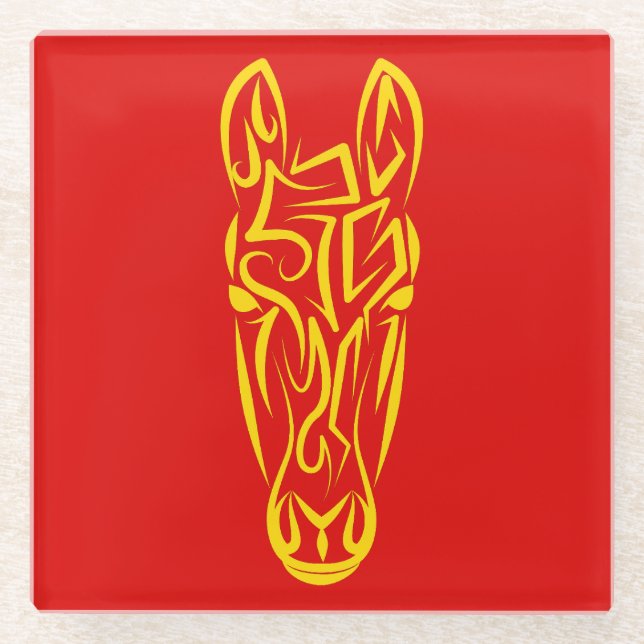 Chinese Lunar New Year of the Horse 2026 4724 Fire Glass Coaster (Front)