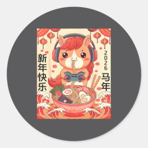 Chinese Lunar New Year Of The Horse 2026 Ramen Noo Classic Round Sticker
