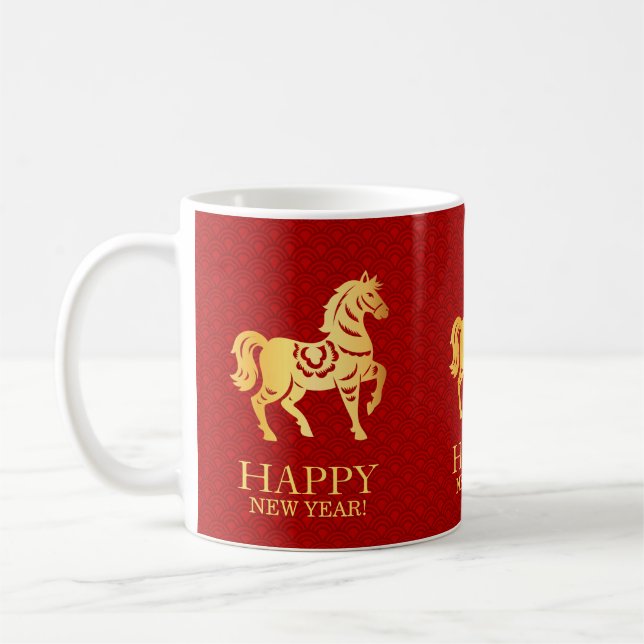 Chinese Lunar New year of the Horse 2026 Red Gold Coffee Mug (Left)