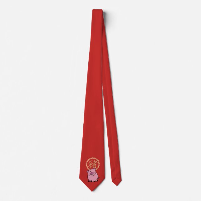 Chinese Lunar New Year of the Pig Red Lucky Money Tie (Front)