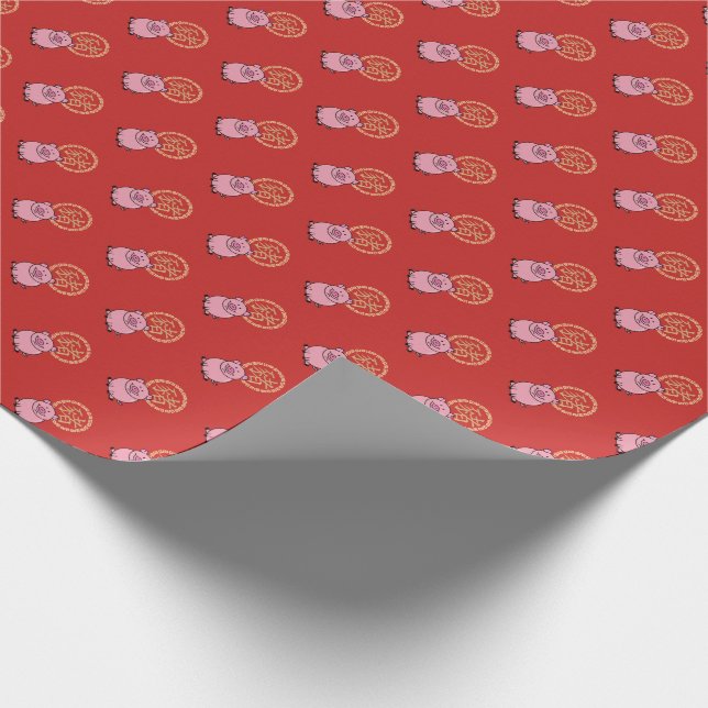 Chinese Lunar New Year of the Pig Red Lucky Money Wrapping Paper (Corner)