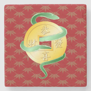 Chinese Lunar New Year of the Snake 2025 Gold Coin Stone Coaster