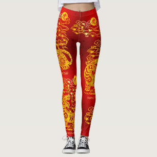 Chinese Lunar New Year of Tiger Gold Foil Red Leggings