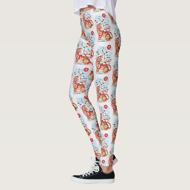 Chinese Lunar New Year of Tiger Papercut Pattern Leggings (Left)