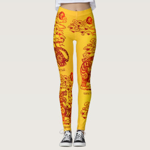 Chinese Lunar New Year of Tiger Red Foil Yellow Leggings