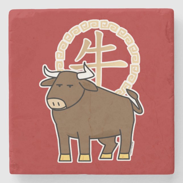 Chinese lunar New Year Ox bull lucky money Stone Coaster (Front)