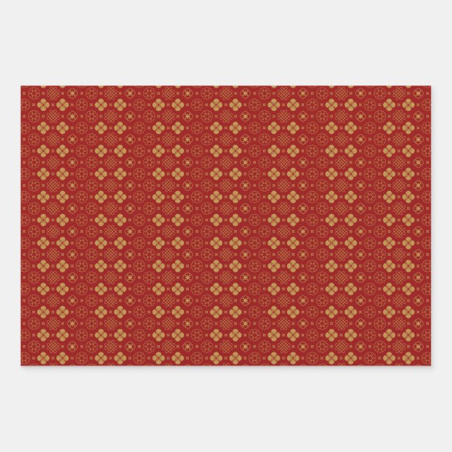 Chinese lunar new Year Red Gold Golden Zodiac  Wrapping Paper Sheet (Front)