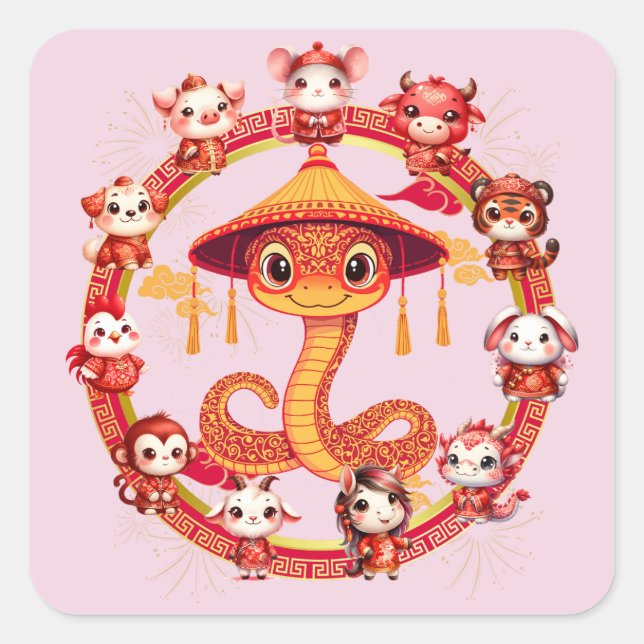 Chinese Lunar New Year Snake Design 1 Square Sticker (Front)