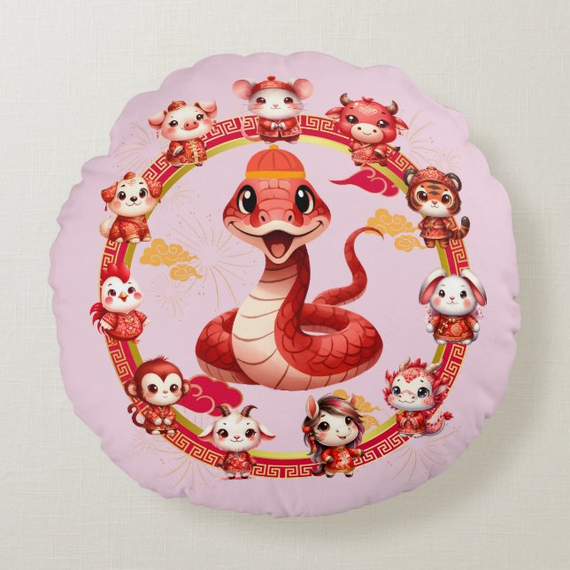 Chinese Lunar New Year Snake Design 2 Round Cushion (Front)