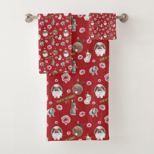 Chinese Lunar Year of the Rabbit 2023 Pattern Bath Towel Set (Insitu)