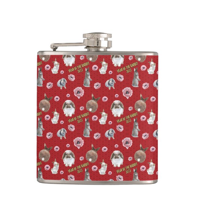 Chinese Lunar Year of the Rabbit 2023 Pattern Hip Flask (Front)