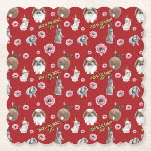 Chinese Lunar Year of the Rabbit 2023 Pattern Paper Coaster