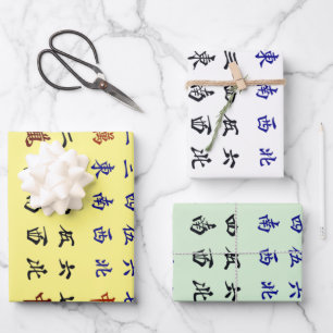 Chinese Mahjong Characters Set Wrapping Paper Sheet