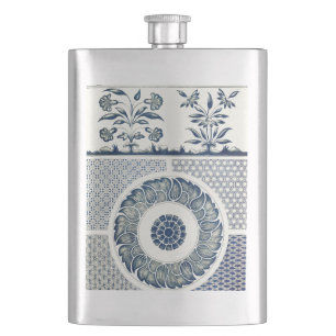 Chinese Medallion: Indigo Blue Chinoiserie Hip Flask