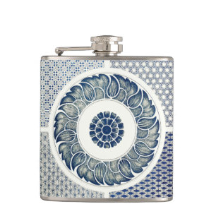 Chinese Medallion: Indigo Blue Chinoiserie Hip Flask