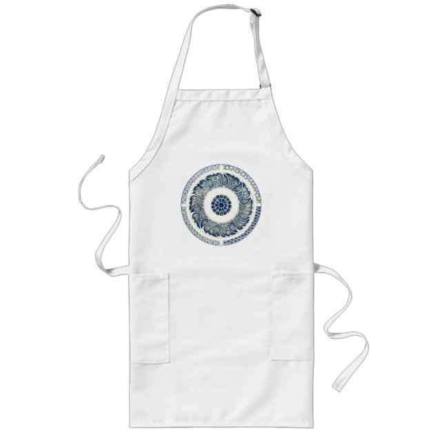 Chinese Medallion: Indigo Blue Chinoiserie Long Apron (Front)