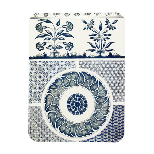 Chinese Medallion: Indigo Blue Chinoiserie Magnet (Vertical)