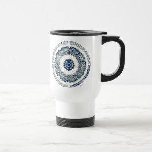 Chinese Medallion: Indigo Blue Chinoiserie Travel Mug