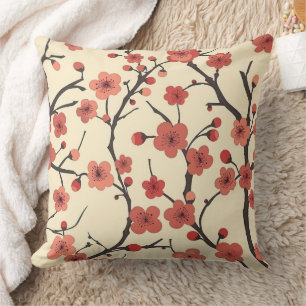 Chinese Meihua Coral Blossom Charcoal Branch Cushion