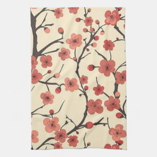 Chinese Meihua Coral Blossom Charcoal Branch Tea Towel