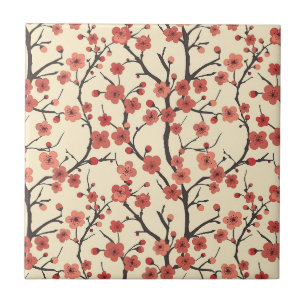 Chinese Meihua Coral Blossom Charcoal Branch Tile