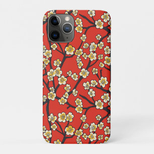 Chinese Meihua White Plum Blossom Crimson Pattern iPhone 11 Pro Case