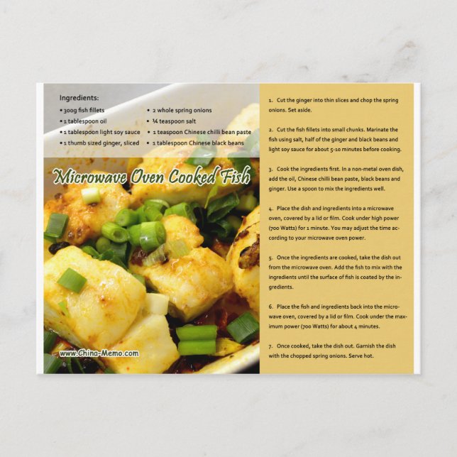 Chinese Microwave Cooked Fish Recipe Postcard (Front)