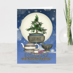 Chinese Mid-Autumn Moon Festival With Tea And Moon Card